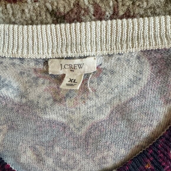 J.Crew Womens XL Purple Paisley Button-Front Cardigan Sweater 100% Cotton - Picture 3 of 6